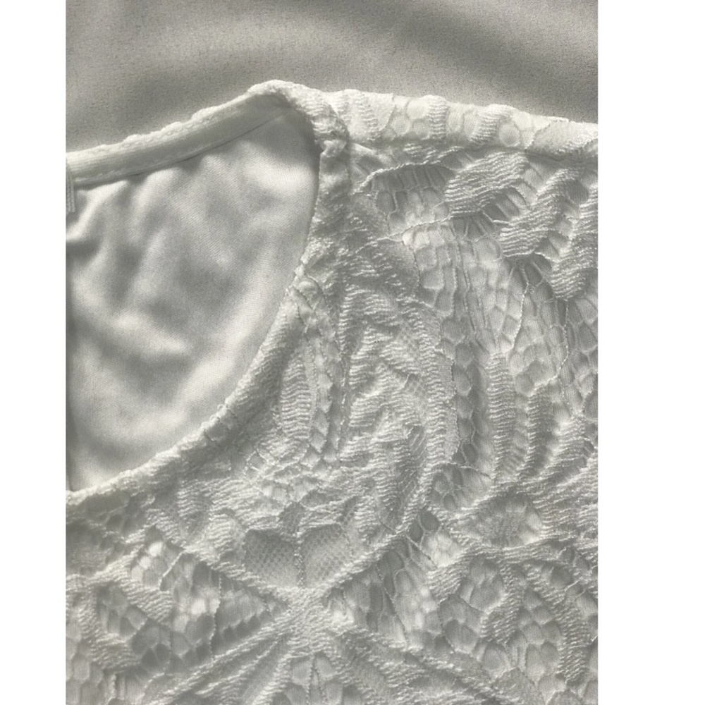White Elegant Dress Scallop Trim, Zipper Closure Long Sleeve Short, Mini, Lace - Picture 8 of 16